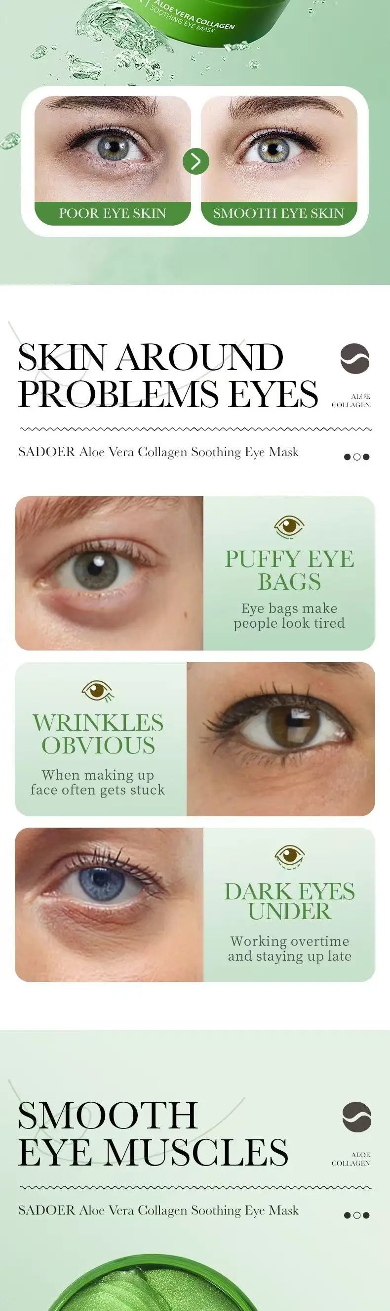 60pcs Aloe Vera Collagen Eye Mask Anti Dark Circles Removal Eyes Bags Moisturizing Firming Eye Patches Eyes Skin Care Products