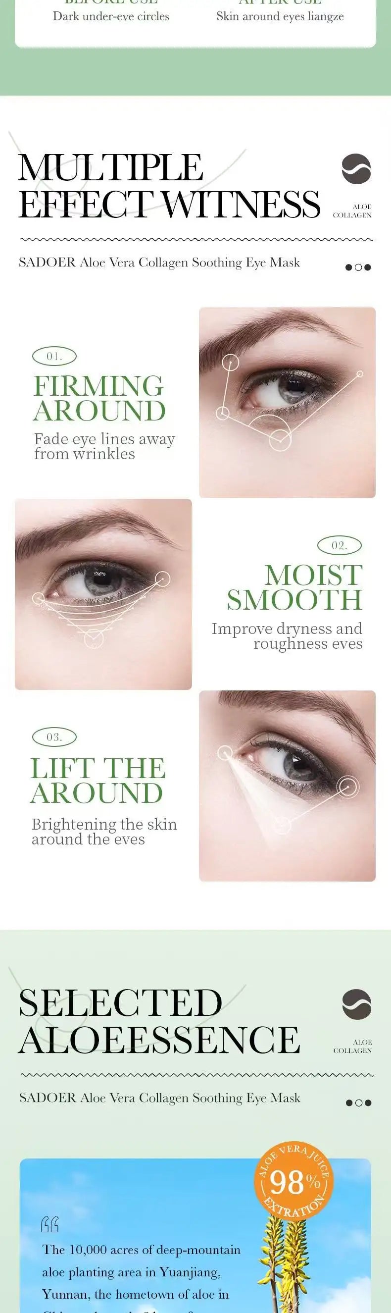 60pcs Aloe Vera Collagen Eye Mask Anti Dark Circles Removal Eyes Bags Moisturizing Firming Eye Patches Eyes Skin Care Products