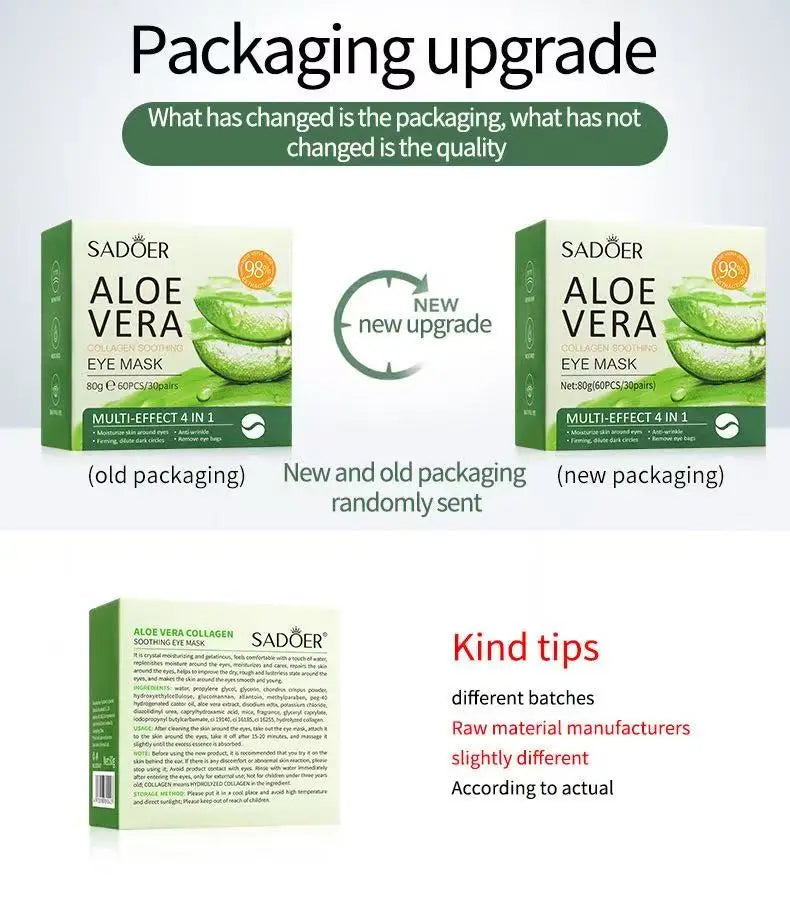 60pcs Aloe Vera Collagen Eye Mask Anti Dark Circles Removal Eyes Bags Moisturizing Firming Eye Patches Eyes Skin Care Products