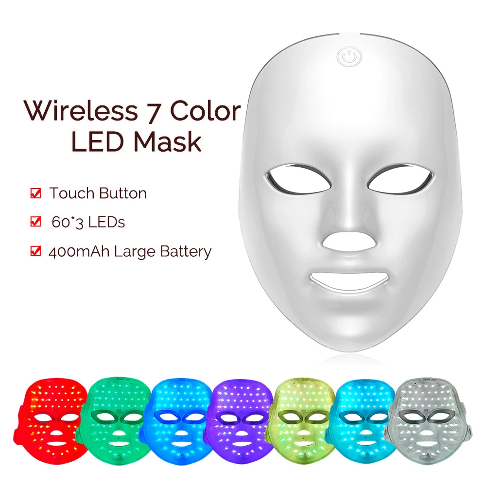 Wireless 7 Colors LED Face Beauty Machine Photon Facial Neck Skin Tighten Rejuvenation Facial Neck Mask